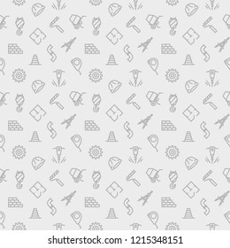 Building and repairs. Construction  seamless pattern. Industrial pictograms on grey background.