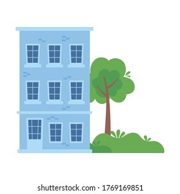 construcción de un arbusto de alta torre residencial arbusto de árbol aislado diseño de icono ilustración vectorial