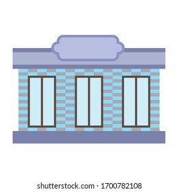 Edificio restaurante y cafetería tienda de iconos frente, ilustración vectorial de estilo plano, tienda en línea en el mercado