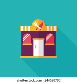 Building restaurant flat icon with long shadow,eps10