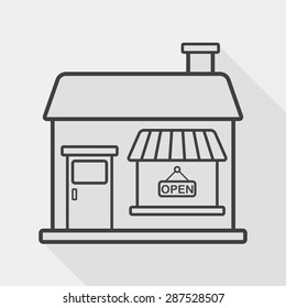 Building restaurant flat icon with long shadow, line icon