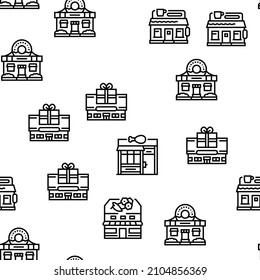 Gebäude-Restaurant und Store Vektor nahtlose Muster Thin Line Illustration