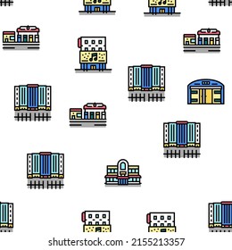 Building Restaurant And Store Vector Seamless Pattern Thin Line Illustration