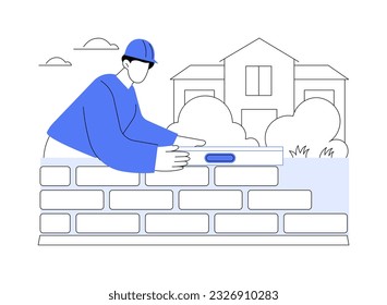 Building retaining walls abstract concept vector illustration. Repairman builds a retaining wall with a brick, landscaping construction, territory improvement, exterior works abstract metaphor.