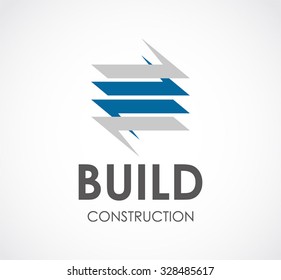 Building ribbon construction abstract vector and logo design or template real estate business icon of property company symbol concept
