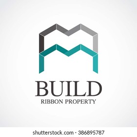 Building ribbon of property abstract vector and logo design or template real estate business icon of company identity symbol concept