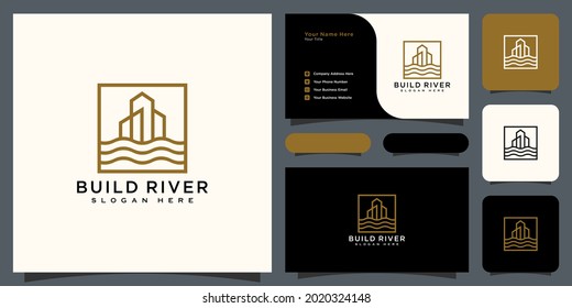 Building River Logo Vector With Business Card Design