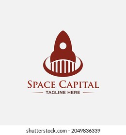 Edificio y cohete. Logo de Space Capital Concepto de Tienda, Compañía, Bar y sitio web. EPS vectorial 10