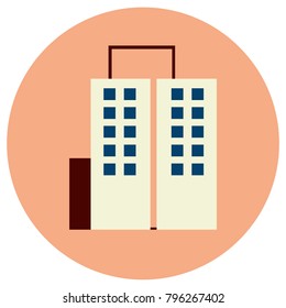 Building Round Icons. Vector illustration style is flat iconic symbol, pink background.