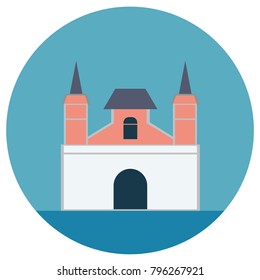 Building Round Icons. Vector illustration style is flat iconic symbol, pink background.