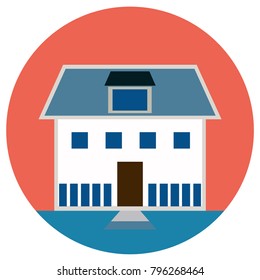 Building Round Icons. Vector illustration style is flat iconic symbol, pink background.