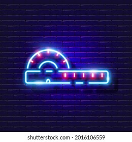Building Ruler protractor neon icon. Vector illustration for design. Repair tool glowing sign. Construction tools concept.