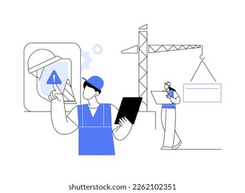 Building safety abstract concept vector illustration. Construction site, building equipment, personal safety, contractor business, worker health, protection helmet, engineering abstract metaphor.