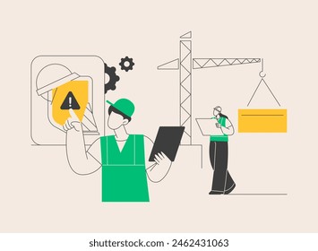 Construcción de la Ilustración vectorial de concepto abstracto de seguridad. Sitio de construcción, equipo de construcción, seguridad personal, negocio del contratista, salud del trabajador, casco de protección, metáfora abstracta de ingeniería.