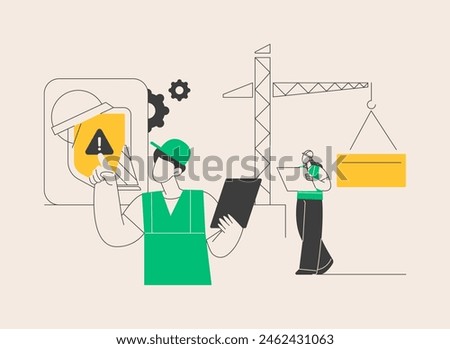 Building safety abstract concept vector illustration. Construction site, building equipment, personal safety, contractor business, worker health, protection helmet, engineering abstract metaphor.