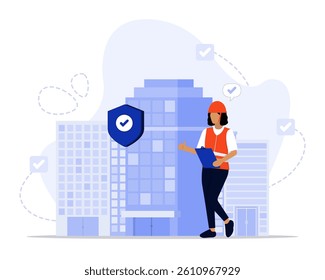 Building safety concept illustration. Suitable for landing page, ui, web, App intro card, editorial, flyer, and banner.