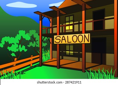 the building of the saloon of the wild West
