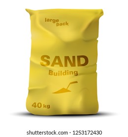 Building sand. Yellow sandbag. Vector illustration. 