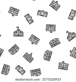 building school exterior modern vector seamless pattern thin line illustration