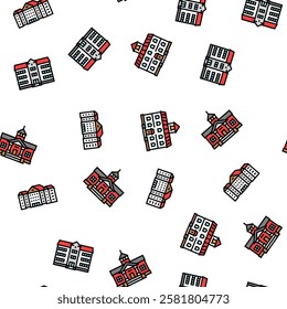 building school exterior modern vector seamless pattern thin line illustration