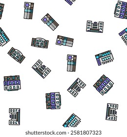 building school exterior modern vector seamless pattern thin line illustration