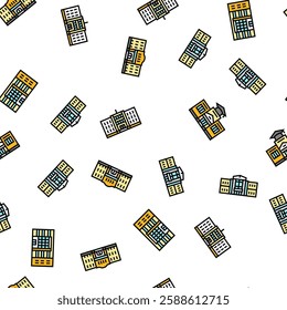 building school exterior modern vector seamless pattern thin line illustration