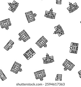 building school exterior modern vector seamless pattern thin line illustration