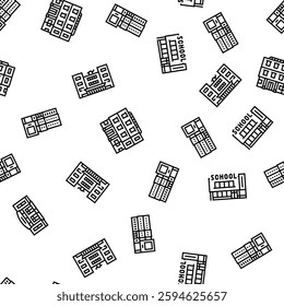 building school exterior modern vector seamless pattern thin line illustration