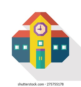 Building school flat icon with long shadow