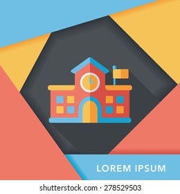 Building school flat icon with long shadow,eps10