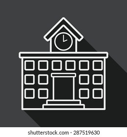 Building school flat icon with long shadow, line icon