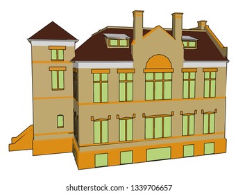 A building of school library or office Provide shelter for study and work Multistoried buildings have more space and capacity vector color drawing or illustration