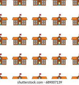 Building school seamless pattern in cartoon style isolated on white background vector illustration for web