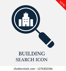Building search icon. Editable Building search icon for web or mobile.