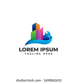 Ilustración de icono del vector de logotipos degradados modernos en la zona costera
