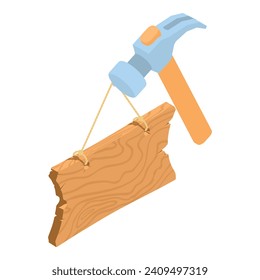 Building service icon isometric vector. Hammer nail puller and old wooden board. Construction and repair