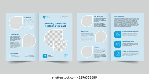Building Services Company bifold brochure template. A clean, modern, and high-quality design bifold brochure vector design. Editable and customize template brochure