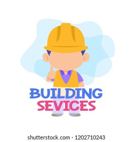 Building services with workman vector illustration