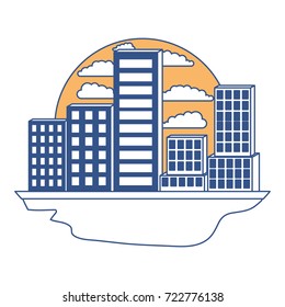 building set big city in with cloud landscape in circular frame on color section silhouette vector illustration