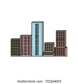 building set city in colored crayon silhouette vector illustration