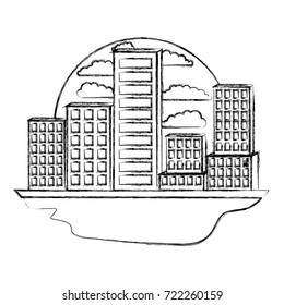 building set city landscape in circular shape monochrome blurred silhouette vector illustration