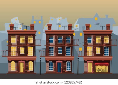 building set in city vector illustration 