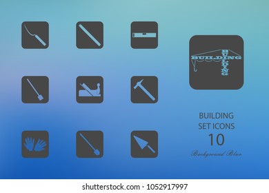 Building. Set of flat icons on blurred background. Vector illustration