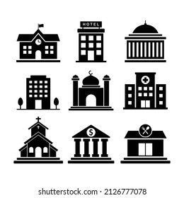 building set in flat style icon