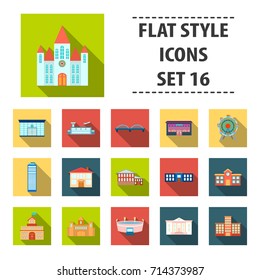 Building set icons in flat style. Big collection building vector symbol stock illustration