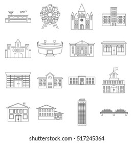 Building set icons in outline style. Big collection of building vector symbol stock illustration