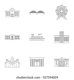 Building set icons in outline style. Big collection of building vector symbol stock illustration