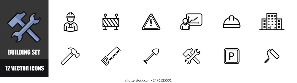 Building set icons. Tools icons. Linear style. Vector icons.