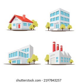 building set illustration. house, office, and factory illustration