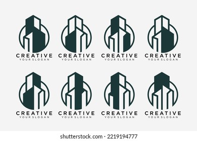 logotipo de conjunto de construcción con círculo